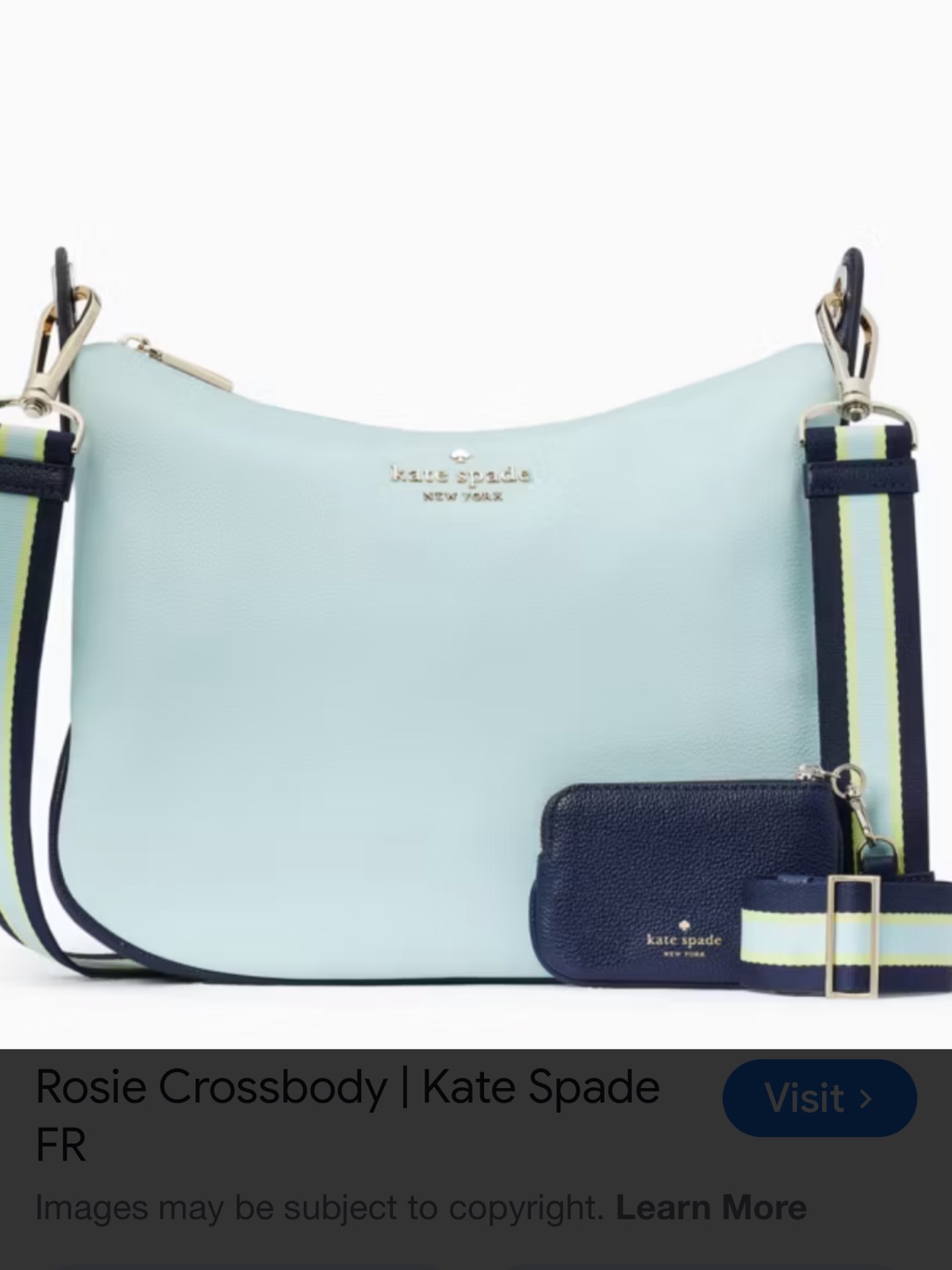 Kate Spade Light Blue Rosie Crossbody With Navy Trim And Striped Strap